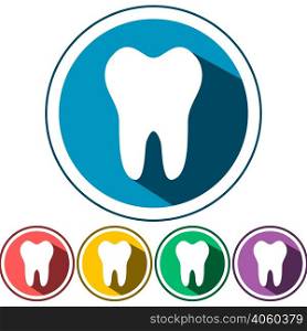icon tooth flat design, white tooth is used the logo or button for your dental website in flat style, vector