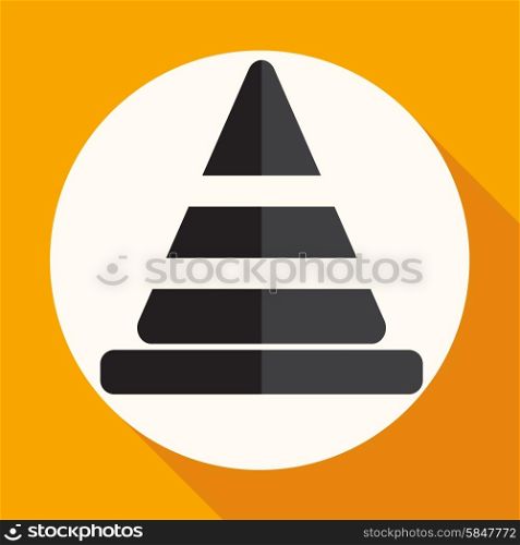 Icon traffic cones on white circle with a long shadow