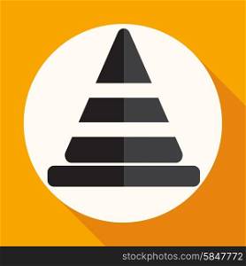 Icon traffic cones on white circle with a long shadow