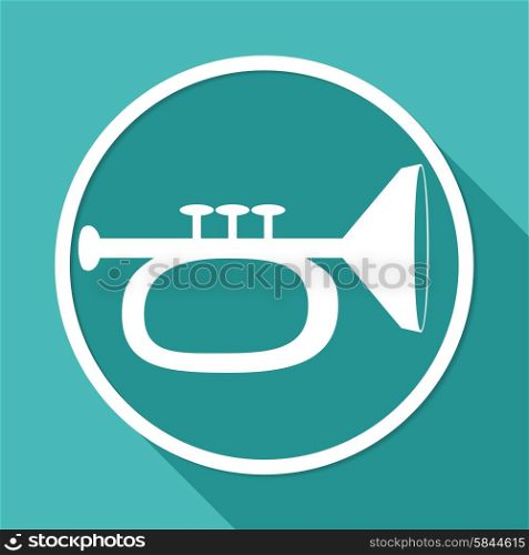 Icon trumpet on white circle with a long shadow