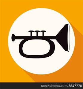 Icon trumpet on white circle with a long shadow
