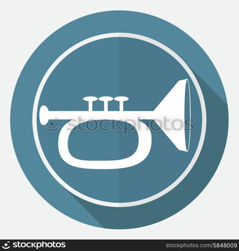 Icon trumpet on white circle with a long shadow