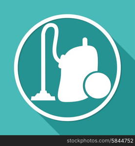 Icon vacuum cleaner on white circle with a long shadow