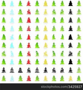 ICON Vector DESIGN COLLECTION OF ONE HUNDRED Christmas trees in different colors and some in silhouettes