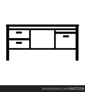 Icon vector office table illustration and symbol desk design outline. Business line interior room and modern furniture workplace. Work home concept sign element and object cabinet workspace isolated
