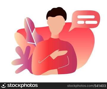 Icon with a man with colorful speech bubbles. Social networks, chat, dialogue. Vector illustration, flat style. Icon with a man with colorful speech bubbles. Social networks, chat, dialogue. Vector flat style illustration