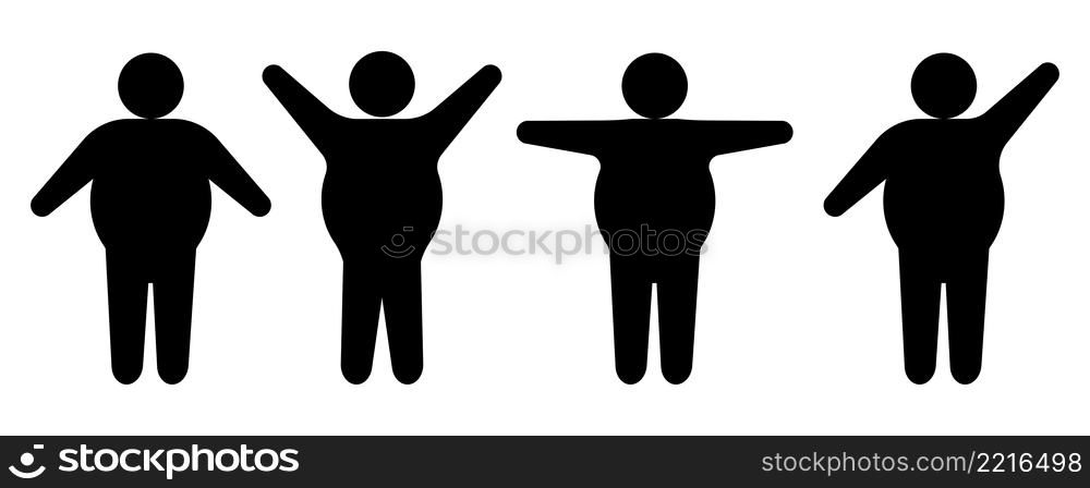 Icon with black fat skinny people for concept design. Silhouette illustration. Vector illustration. stock image. . Icon with black fat skinny people for concept design. Silhouette illustration. Vector illustration.