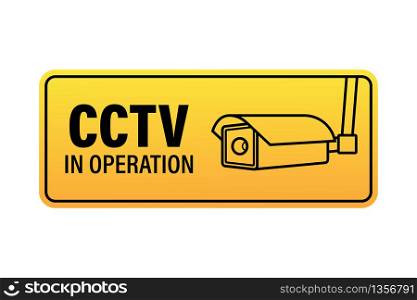Icon with cctv on white background. Silhouette symbol. Camera icon. Caution warning sign sticker. Closed Circuit Television, CCTV. Vector stock illustration. Icon with cctv on white background. Silhouette symbol. Camera icon. Caution warning sign sticker. Closed Circuit Television, CCTV. Vector stock illustration.