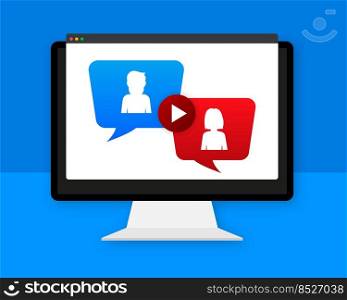Icon with live chat video call. Isometric vector illustration. Editable vector stroke. Online video.. Icon with live chat video call. Isometric vector illustration. Editable vector stroke. Online video