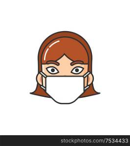 Icon with women wearing medical mask. Allergic person isolated illustration on a white background. Illness and disease symptoms concept vector isolated. Allergic Person Wearing Medical Mask Vector Image