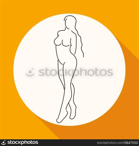 Icon woman on white circle with a long shadow