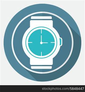Icon wristwatch on white circle with a long shadow