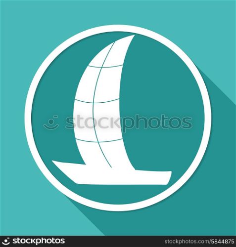 Icon yacht on white circle with a long shadow