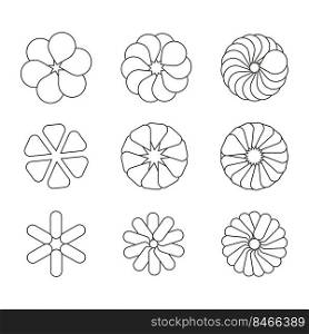 icons flowers shapes. Simple flower line art design. Vector illustration. Stock image. EPS 10.. icons flowers shapes. Simple flower line art design. Vector illustration. Stock image.