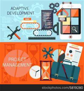 Icons for adaptive development and project management in flat design