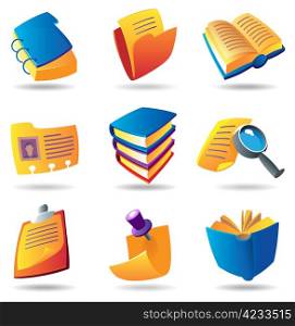 Icons for books and papers. Vector illustration.