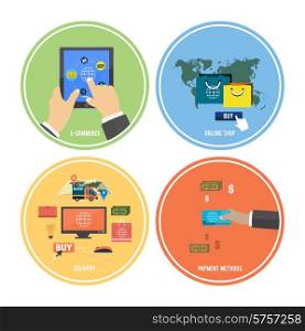 Icons for e-commerce, delivery, online shopping, payment methods, business tools