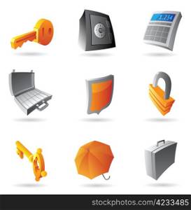 Icons for finance, security and banking. Vector illustration.