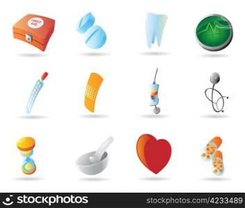 Icons for health and medicine. Vector illustration.