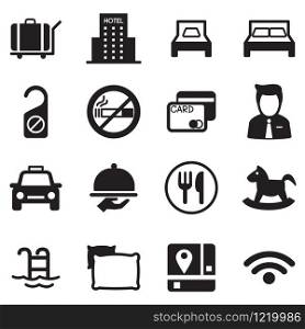 icons for hostels and hotels set silhouette