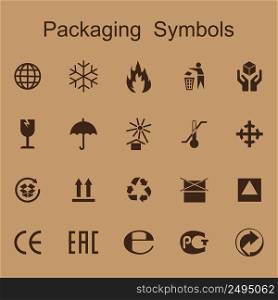 Icons for packaging set. Symbols for product packaging. Information icons for packaging. Vector illustration. stock image. EPS 10.. Icons for packaging set. Symbols for product packaging. Information icons for packaging. Vector illustration. stock image.