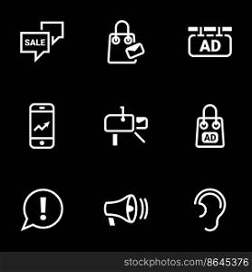 Icons for theme advertising, marketing, vector, icon, set. Black background