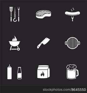 Icons for theme barbecue. Black backgroun