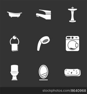 Icons for theme bathroom. Black background
