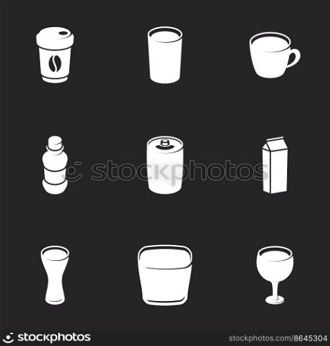 Icons for theme beverages, vector, icon, set. Black background