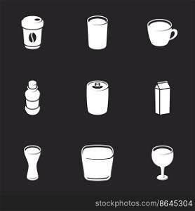 Icons for theme beverages, vector, icon, set. Black background