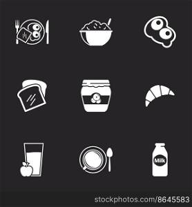 Icons for theme breakfast. Black background