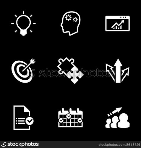 Icons for theme Business, expansion, plan, vector, icon, set. Black background