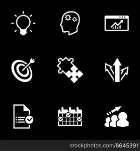 Icons for theme Business, expansion, plan, vector, icon, set. Black background