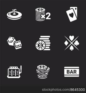 Icons for theme Casino and gambling , vector, icon, set. Black background