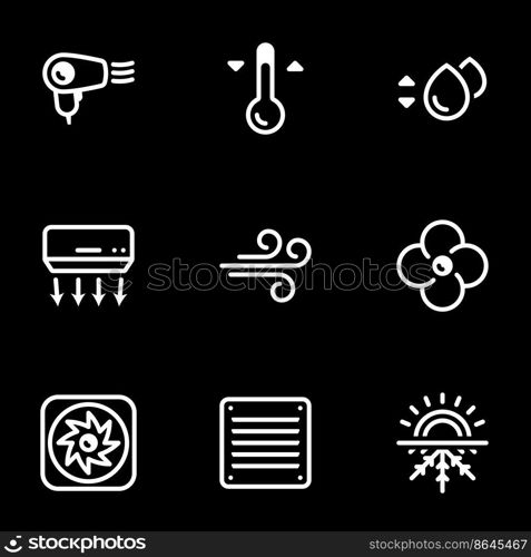 Icons for theme Cooling, air conditioning , vector, icon, set. Black background