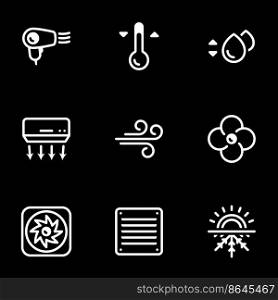 Icons for theme Cooling, air conditioning , vector, icon, set. Black background