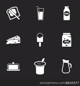 Icons for theme Dairy products. Black background
