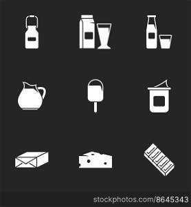 Icons for theme Dairy, vector, icon, set. Black background