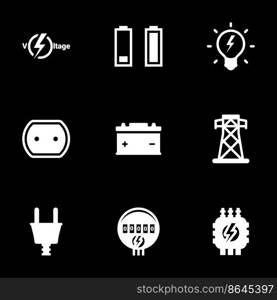 Icons for theme Electricity, energy, technology , vector, icon, set. Black background