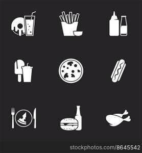 Icons for theme fast food. Black background