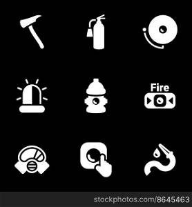 Icons for theme Fire Department , vector, icon, set. Black background
