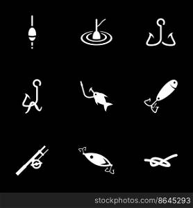 Icons for theme fishing, vector, icon, set. Black background