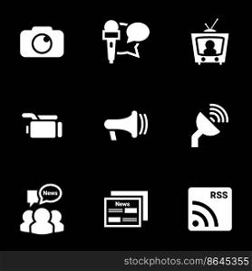 Icons for theme News, mass media, vector, icon, set. Black background