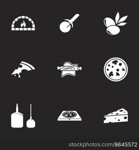 Icons for theme Pizza. Black background