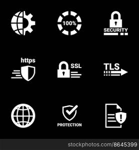 Icons for theme Protection,∫er≠t security, caution , vector, icon, set. Black background