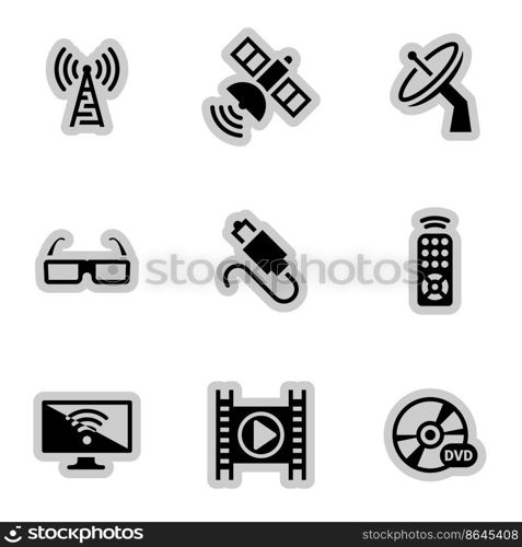 Icons for theme Tv, satellite, broadcasting, vector, icon, set. White background