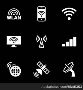 Icons for theme wireless network, vector, icon, set. Black background