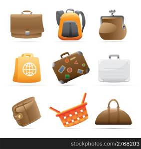 Icons for various bags. Vector illustration.