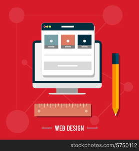 Icons for web design, seo, social media and pay per click internet advertising in flat design