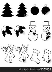 icons labels for christmas and new year black silhouette vector illustration isolated on white background